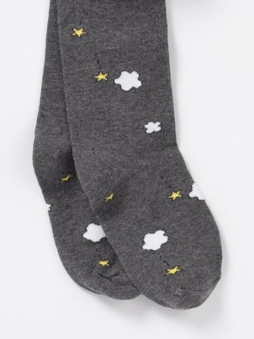 Artie - Dark Grey Clouds & Stars Patterned Girls Tights - Stylemykid.com
