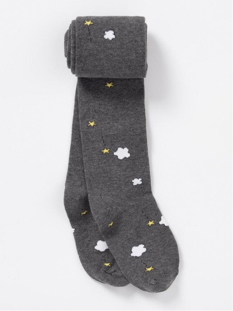 Artie - Dark Grey Clouds & Stars Patterned Girls Tights - Stylemykid.com