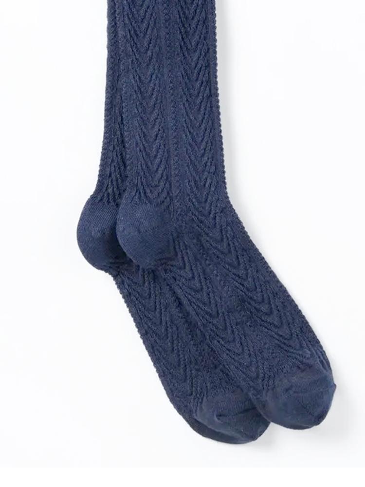 Artie - Dark Blue Cable Knit Girls Tights - Stylemykid.com