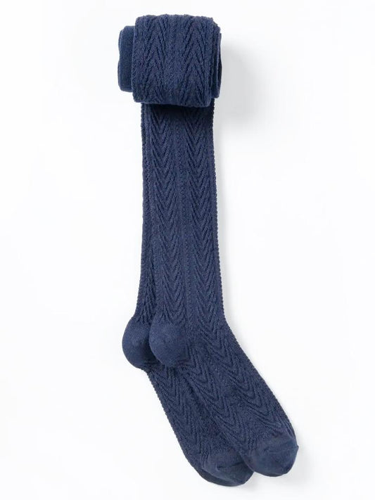 Artie - Dark Blue Cable Knit Girls Tights - Stylemykid.com