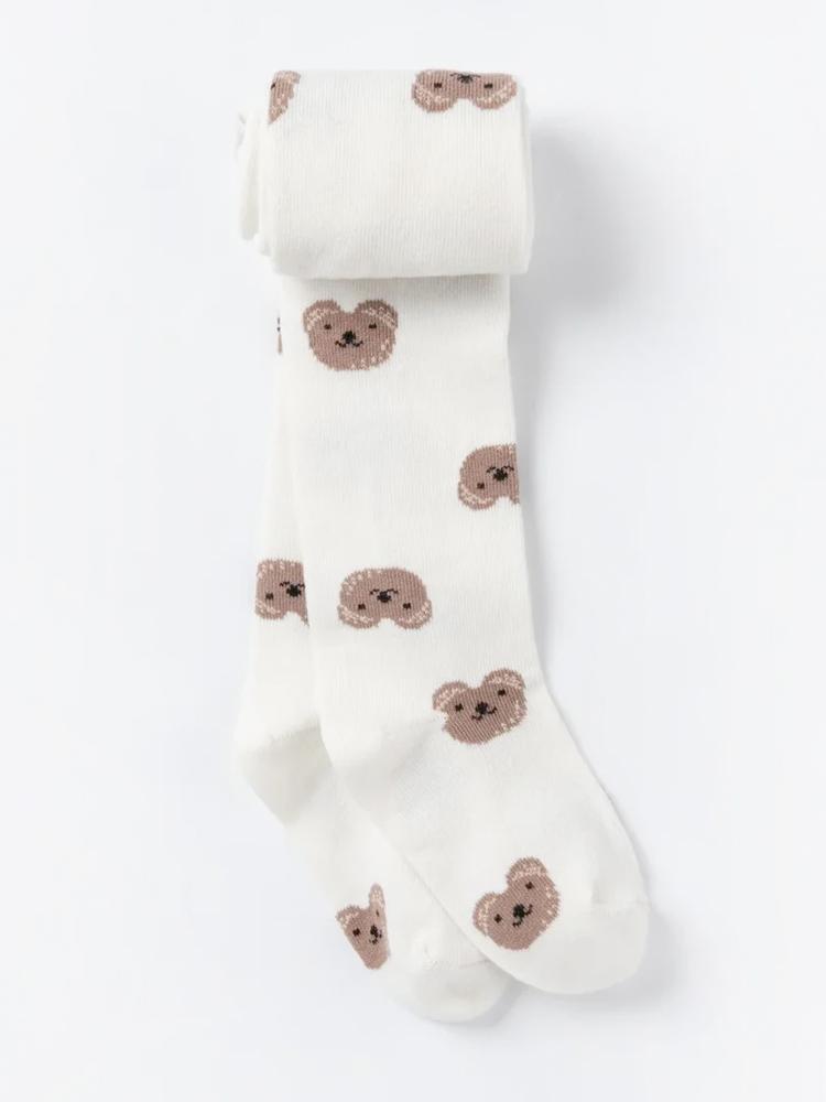 Artie - Winter White Teddy Bear Patterned Girls Tights - Stylemykid.com