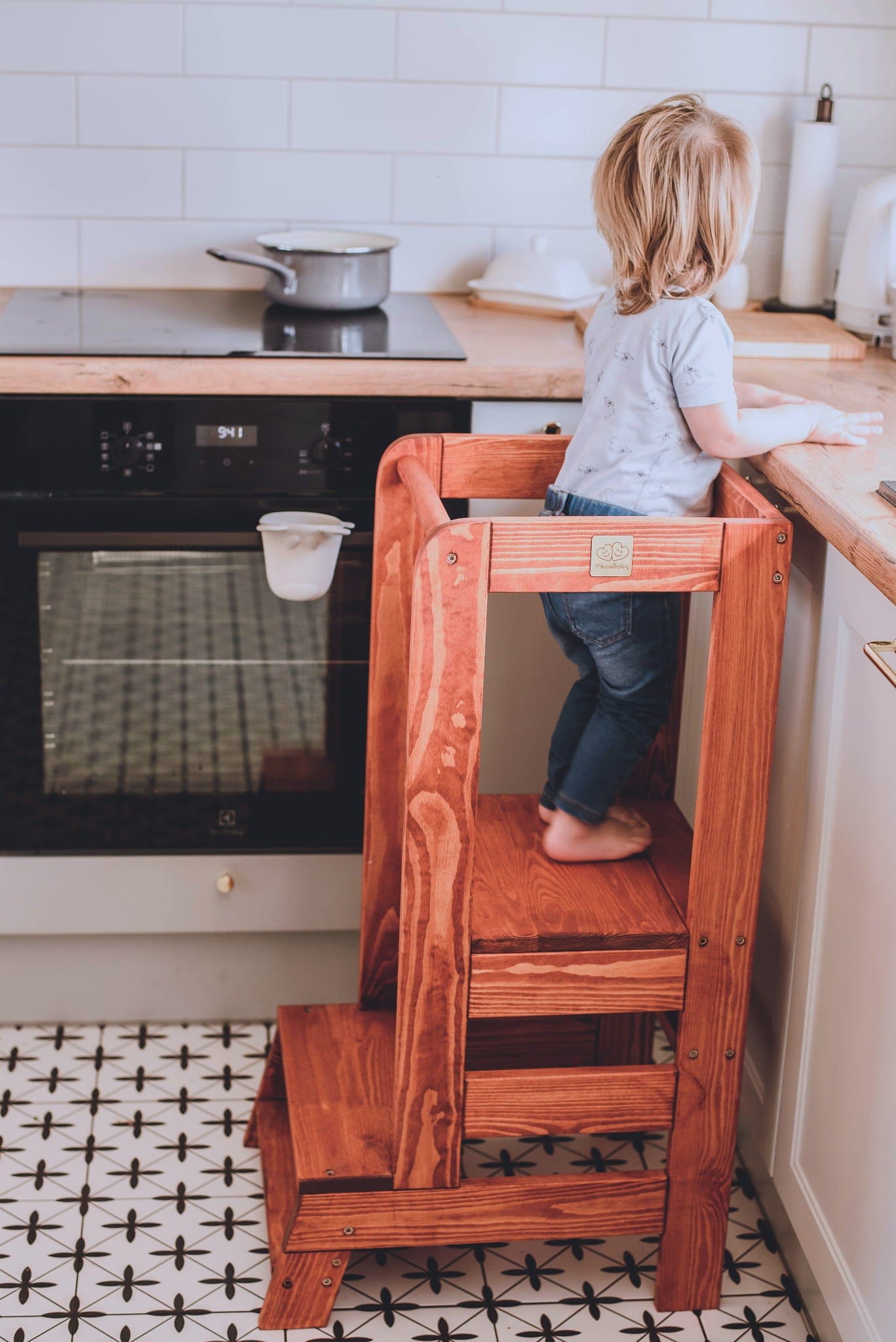 MeowBaby Wooden Kitchen Helper - Learning Tower For Kids