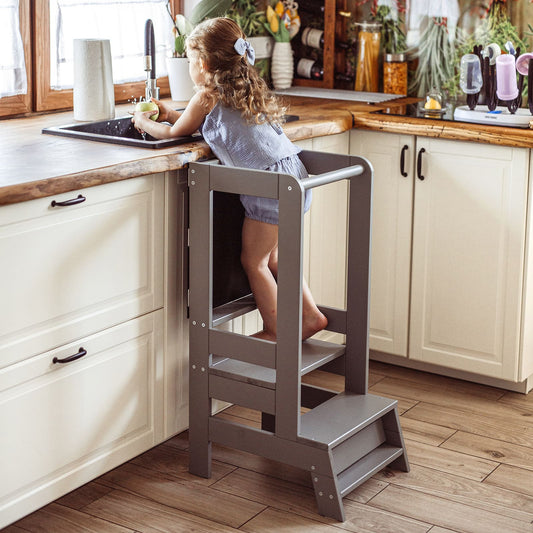 MeowBaby Wooden Kitchen Helper - Learning Tower With Board For Kids