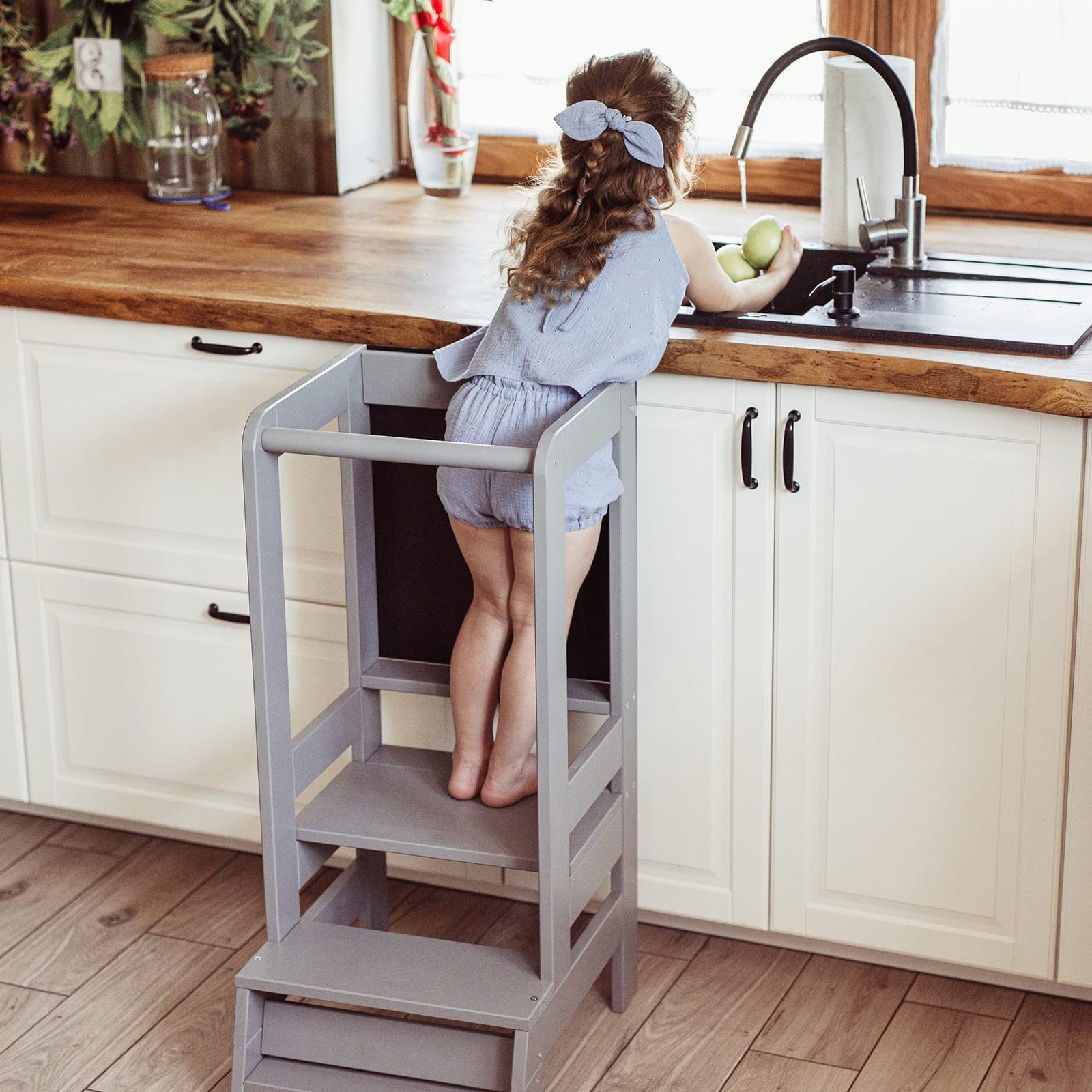 MeowBaby Wooden Kitchen Helper - Learning Tower With Board For Kids