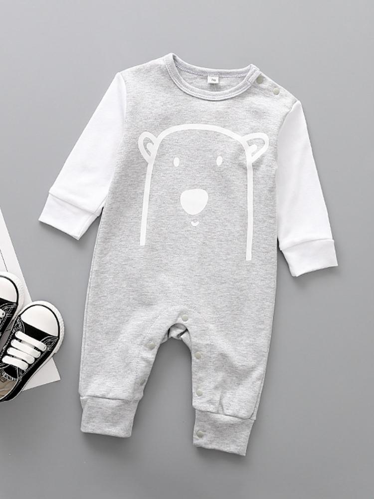 Grey Bear Face Cheek Baby Sleepsuit - Stylemykid.com