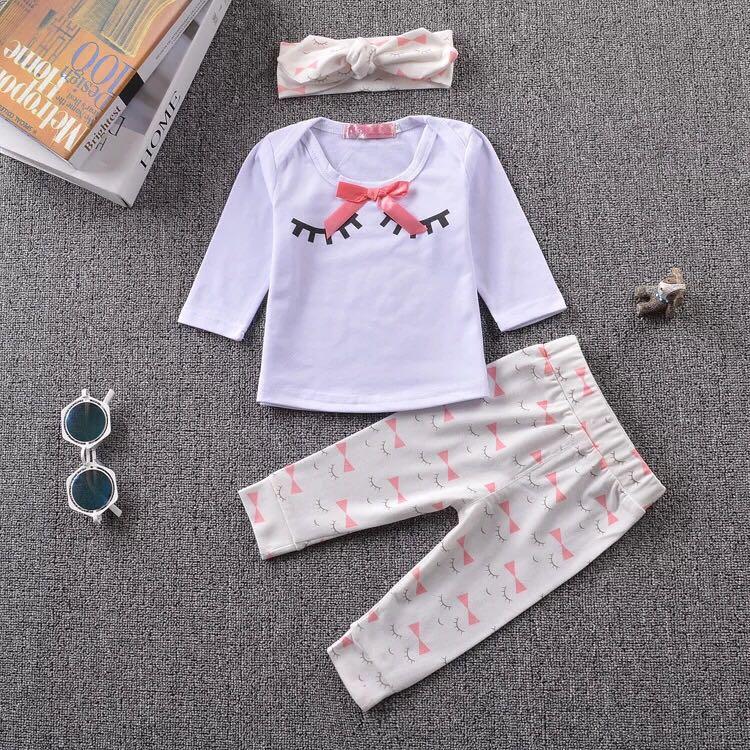 Flutter Lash Set - Eyelashes and Bow 3 Piece Girls Matching Top, Bottoms & Headband Outfit 18 to 24 Months - Stylemykid.com