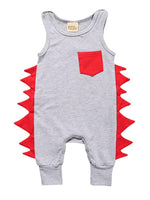Grey Dino Baby Romper with Red Soft Dino Spikes - Stylemykid.com