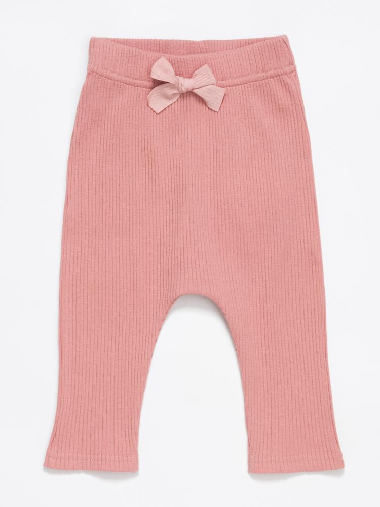 Artie - Ribbed Pink Baby Girls Bow Leggings - Rose Forest - Stylemykid.com