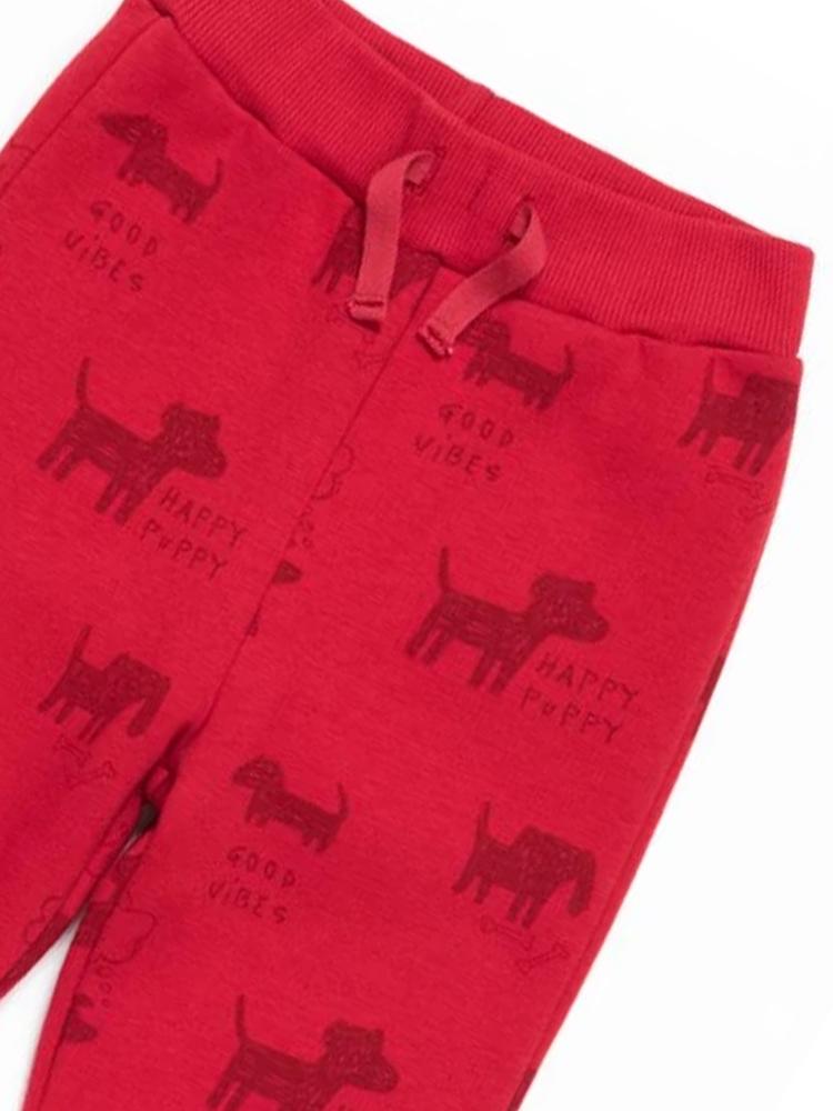 Artie - Happy Puppy Red French Terry Joggers from 12 M to 4 Y - Stylemykid.com