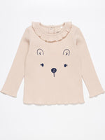 Artie - Princess Bear - Ribbed Pale Pink Long Sleeve Embroidered Top with Ruffled Neck from 12M to 4Y - Stylemykid.com