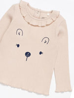 Artie - Princess Bear - Ribbed Pale Pink Long Sleeve Embroidered Top with Ruffled Neck from 12M to 4Y - Stylemykid.com