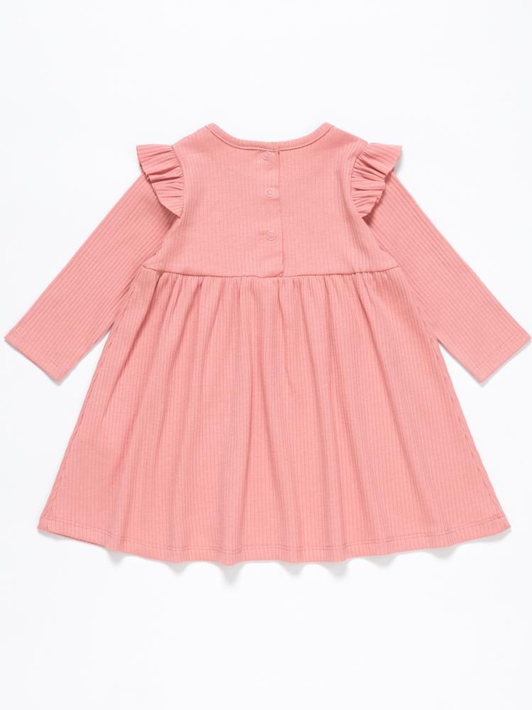 Artie - Pink Girls Ribbed Dress with Ruffles - Rose Forest 12 to 24 Months - Stylemykid.com