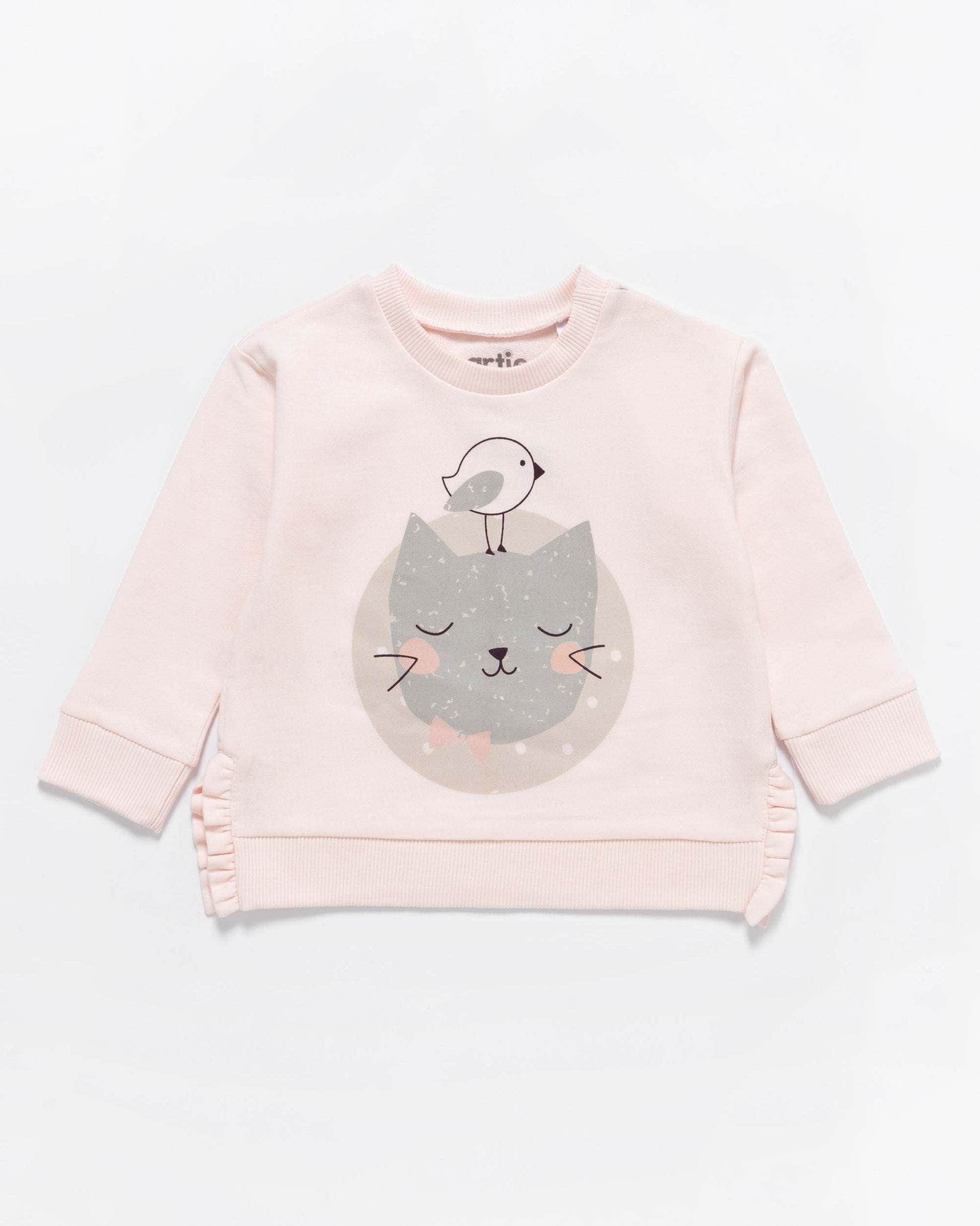 Artie - Kitty Cat Pink Frill Baby & Girls Sweatshirt - From 6 months - Stylemykid.com