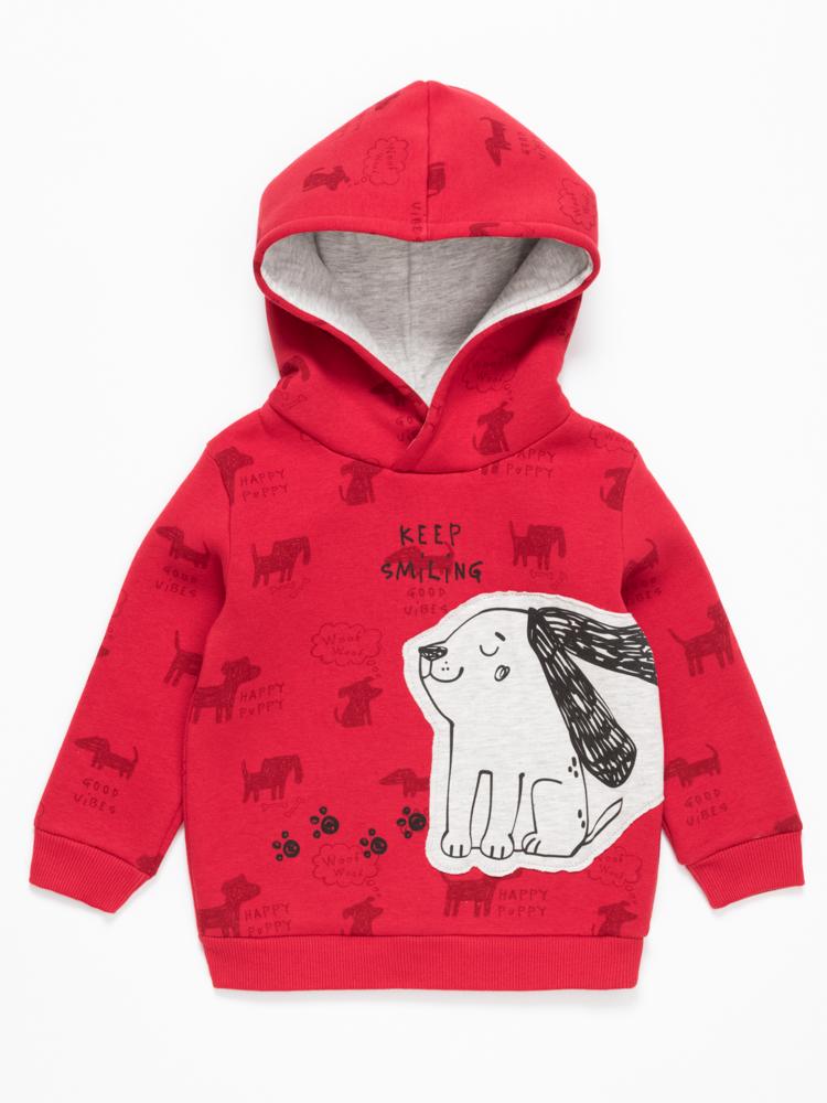 Artie - Happy Puppy Red French Terry Hoodie Top with Puppy Patch From 12 M to 4Y - Stylemykid.com