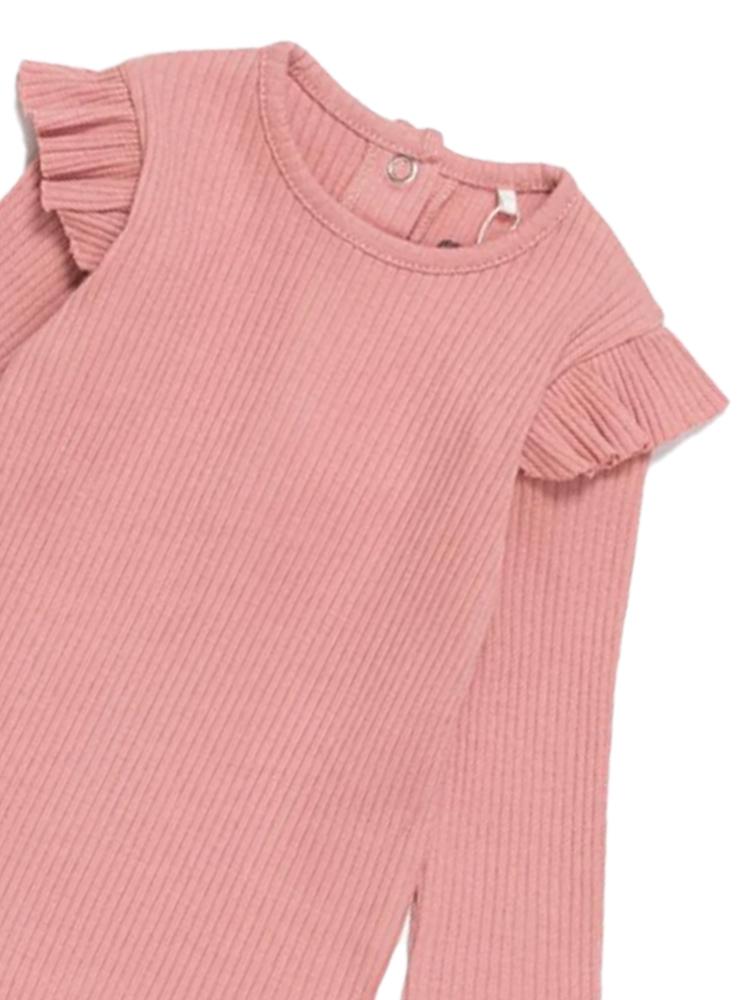 Artie - Ribbed Pink Baby Girls Bodysuit with Ruffles - Rose Forest 0 to 3 months - Stylemykid.com