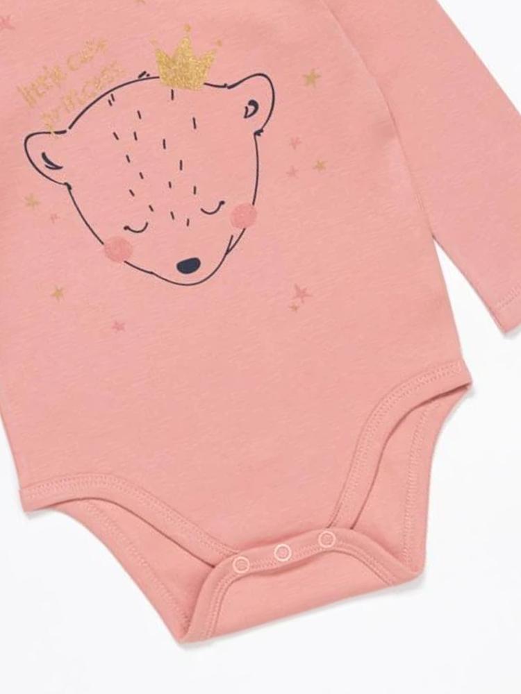 Artie - Baby Girl Pink Interlock Bodysuit with Ruffles & Gold details - Princess Bear - Stylemykid.com