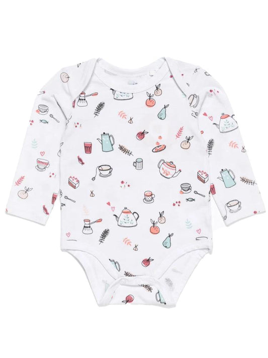 Artie Tea & Cakes Pattern White Baby Bodysuit - Tea Time! 9 to 12 Months - Stylemykid.com