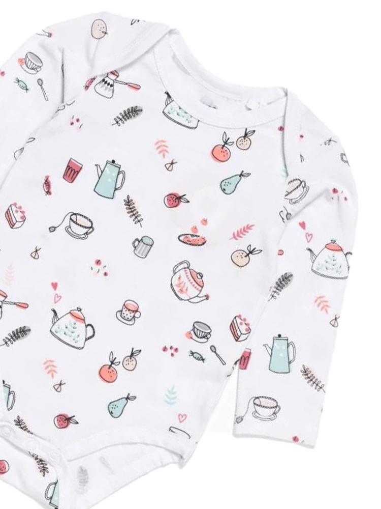 Artie Tea & Cakes Pattern White Baby Bodysuit - Tea Time! 9 to 12 Months - Stylemykid.com