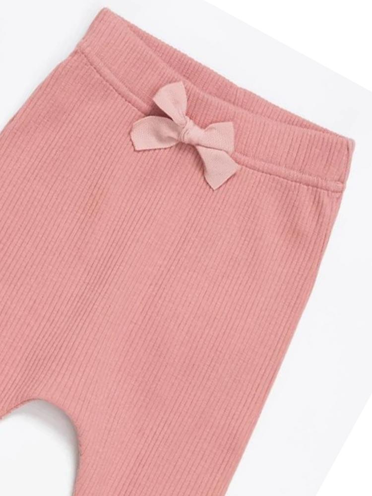 Artie - Ribbed Pink Baby Girls Bow Leggings - Rose Forest - Stylemykid.com