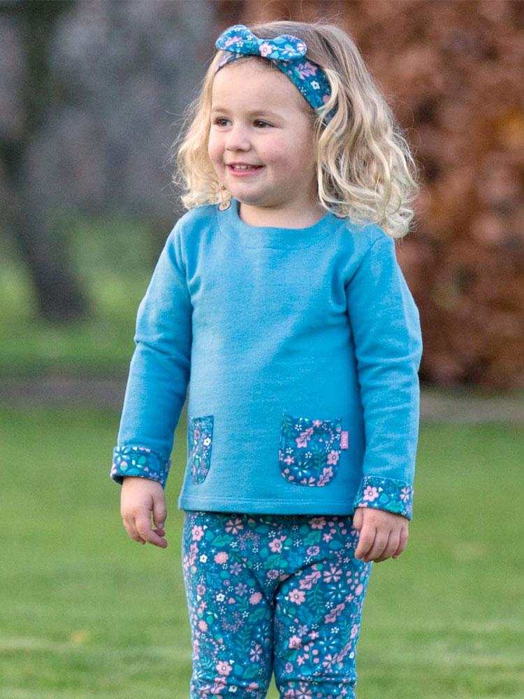 KITE Organic - Girls Blue Sweatshirt with Floral Print from 0-3 months - Stylemykid.com