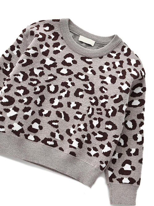 Animal Power Girls White & Black Animal Print Jumper - Snow Leopard Grey - Stylemykid.com