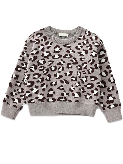 Animal Power Girls White & Black Animal Print Jumper - Snow Leopard Grey - Stylemykid.com