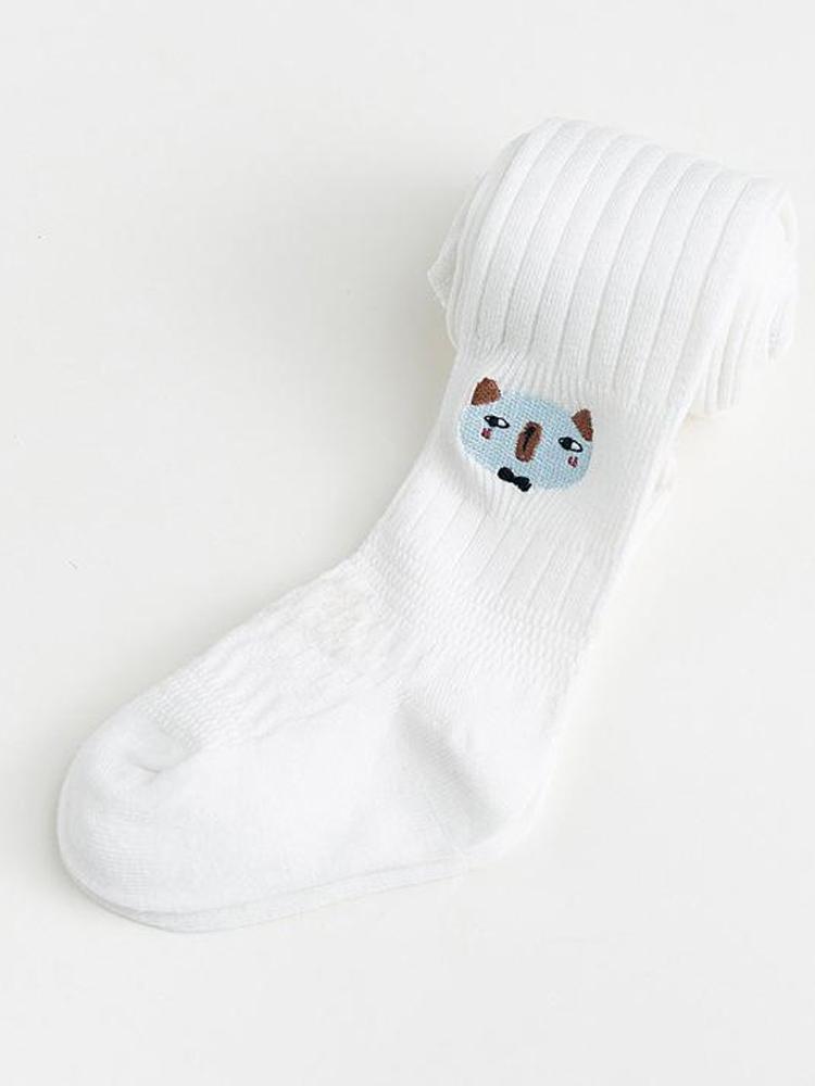 Girls Animal Face Tights - White - Stylemykid.com