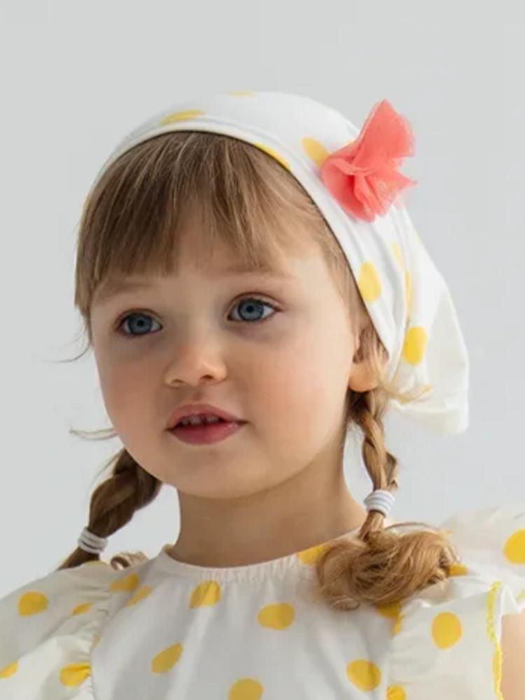 Artie - Yellow and White Polka Dot Girls Headscarf - Stylemykid.com