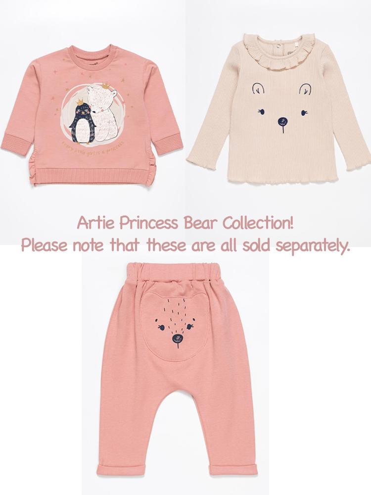 Artie - Princess Bear Starry Pale Pink Girls French Terry Leggings 12M to 4Y - Stylemykid.com