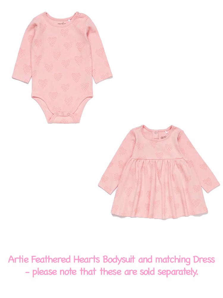 Artie - Long Sleeve Pink Baby Cotton Bodysuit - Feathered Hearts 3 to 18 months - Stylemykid.com