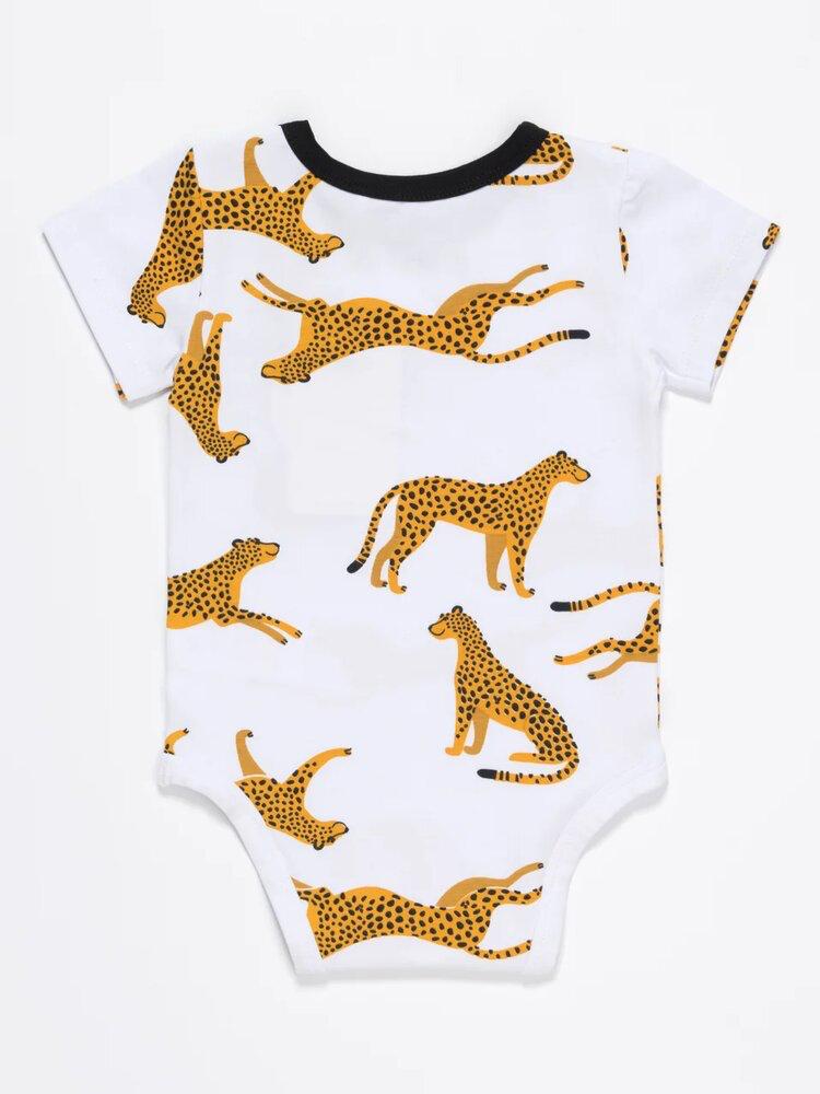 Artie - Leopard Pocket White Short Sleeve Baby Bodysuit - Stylemykid.com