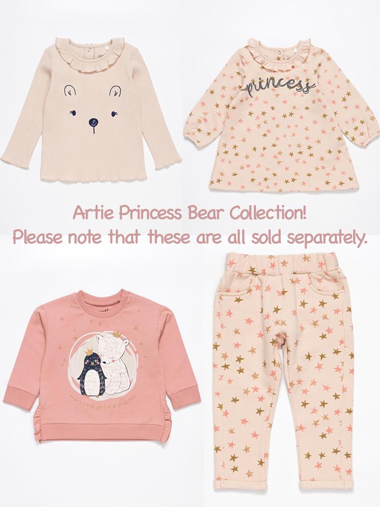 Artie - Princess Bear Starry Pale Pink Girls French Terry Leggings 12M to 4Y - Stylemykid.com