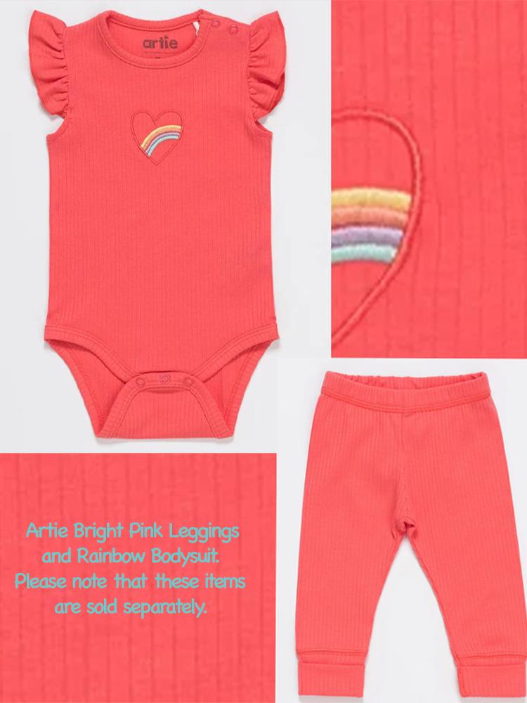 Artie - Bright Pink Rainbow Baby Girl Frill Cap Sleeve Bodysuit - Stylemykid.com