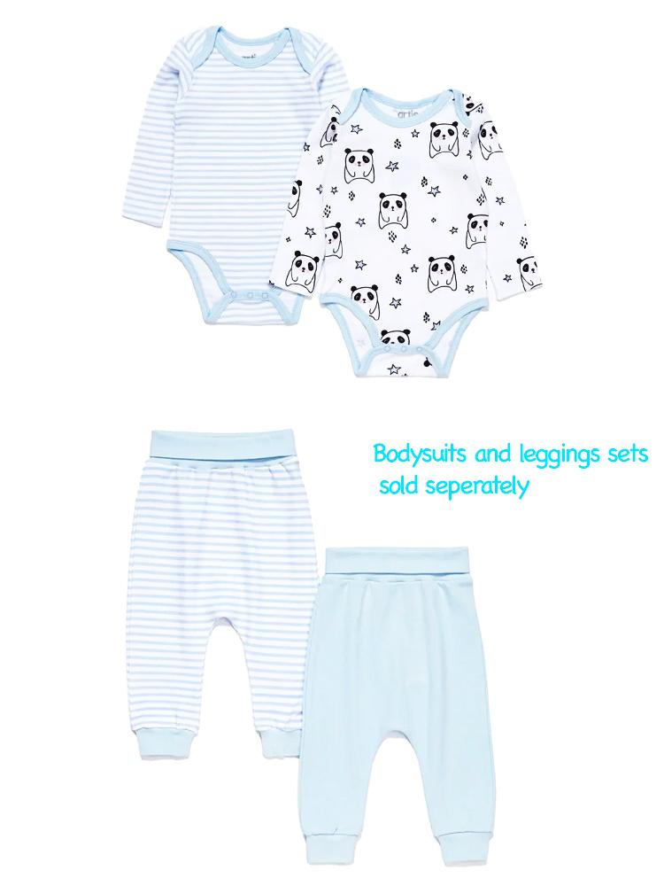 Artie - Sleepy Panda / Sky Blue & White Striped Long Sleeve Baby Interlock Bodysuits - 2 Pack Set - Stylemykid.com