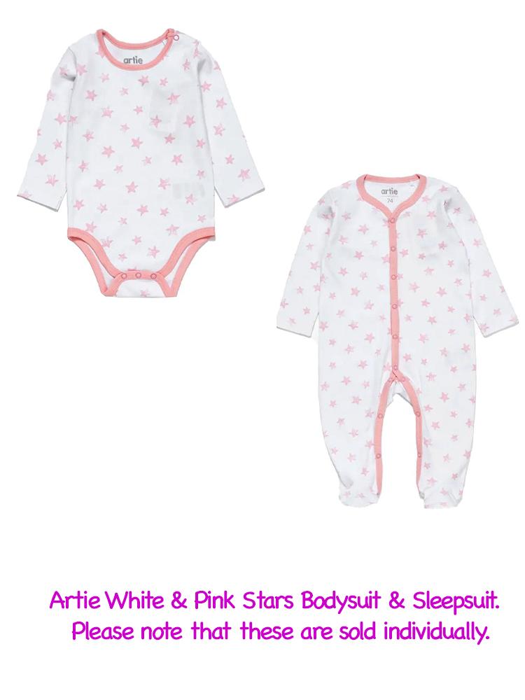 Artie - White & Pink Stars Long Sleeve Baby Bodysuit - Stylemykid.com
