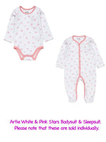 Artie - White & Pink Stars Long Sleeve Baby Bodysuit - Stylemykid.com