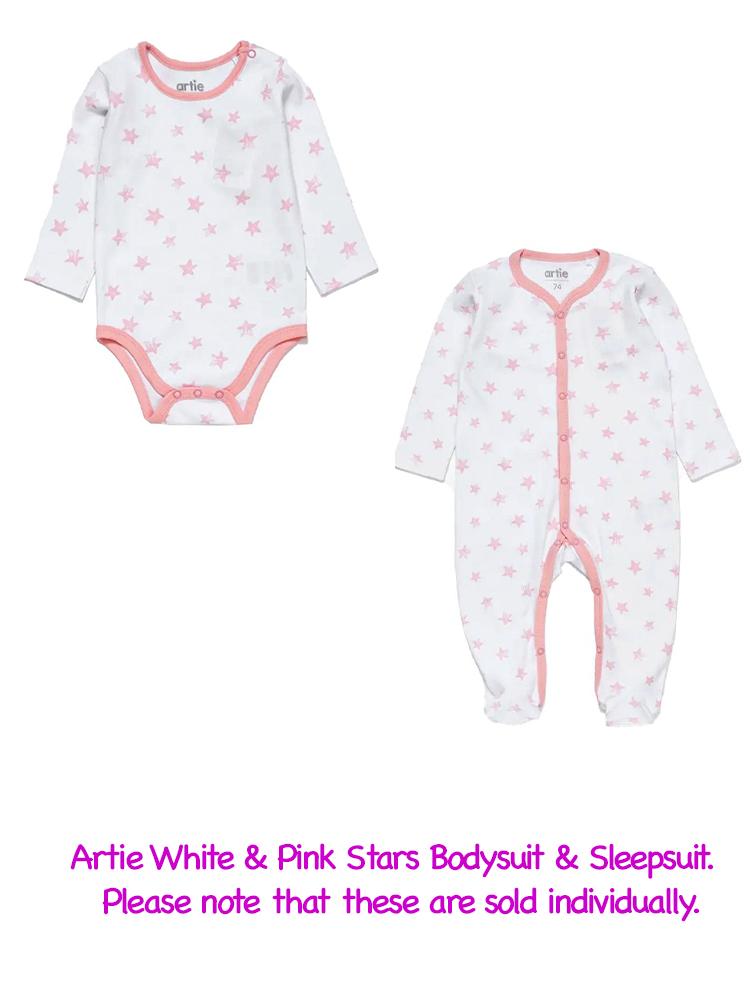 Artie - White & Pink Stars Baby Interlock Sleepsuit 0 to 12 Months - Stylemykid.com