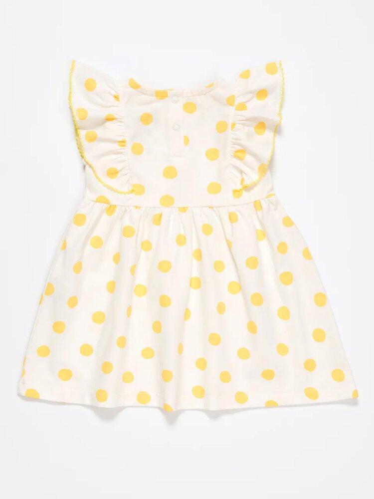 Artie - Yellow and White Polka Dot Baby and Girl Frill Dress - Stylemykid.com