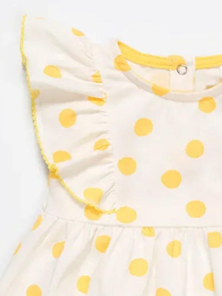 Artie - Yellow and White Polka Dot Baby and Girl Frill Dress - Stylemykid.com