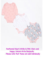 Artie - Long Sleeve Pink Baby Cotton Bodysuit - Feathered Hearts 3 to 18 months - Stylemykid.com