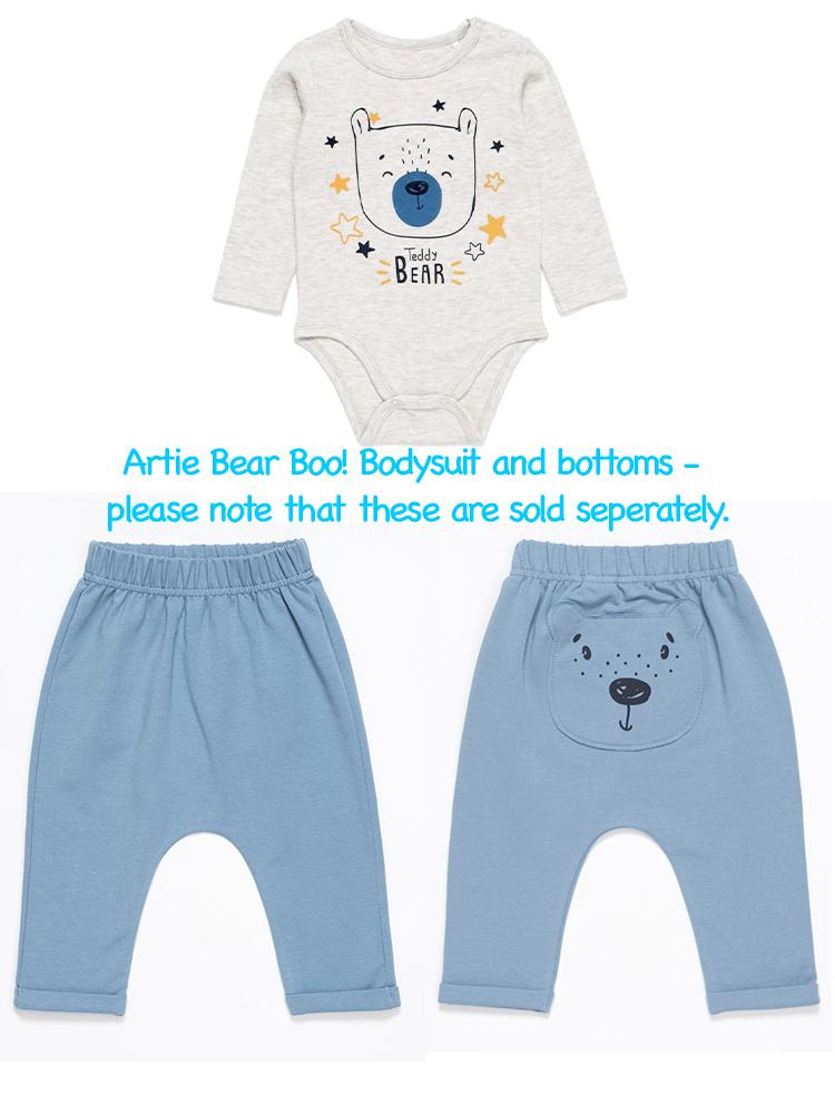 Artie - Light Grey Marl Baby Bodysuit with Teddy Bear Design 0 to 3 months - Stylemykid.com