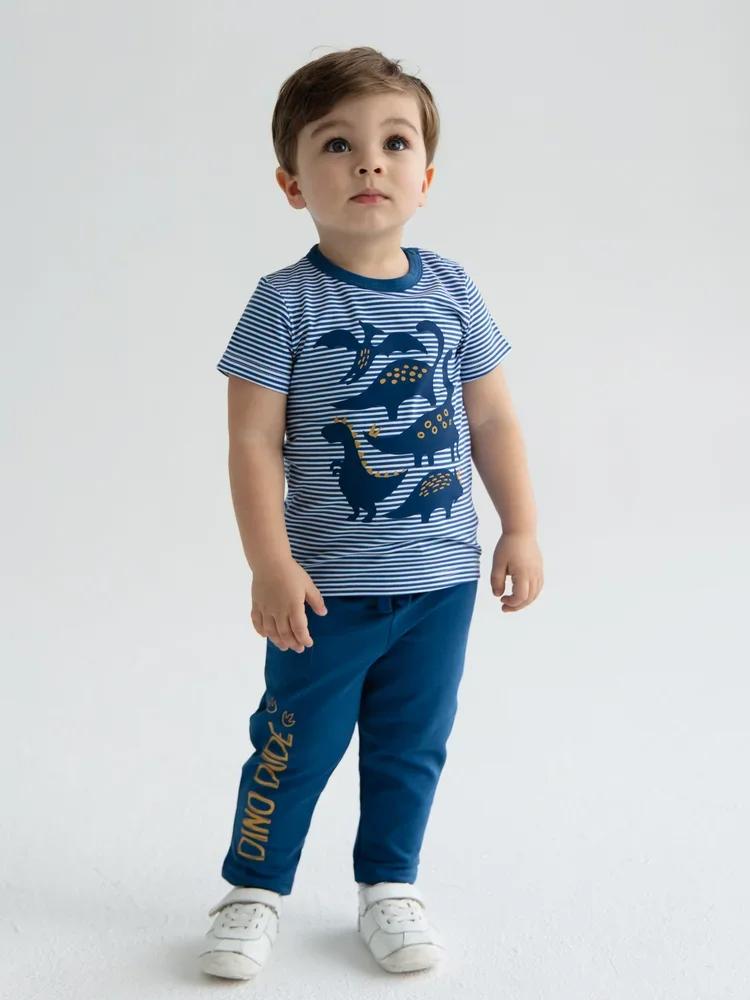 Artie - Dinosaurs Striped Blue and White T Shirt - Stylemykid.com