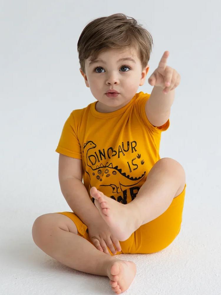 Artie - Rawr- some Dino Baby Boy Romper - Mustard Yellow 0 to 24 months - Stylemykid.com