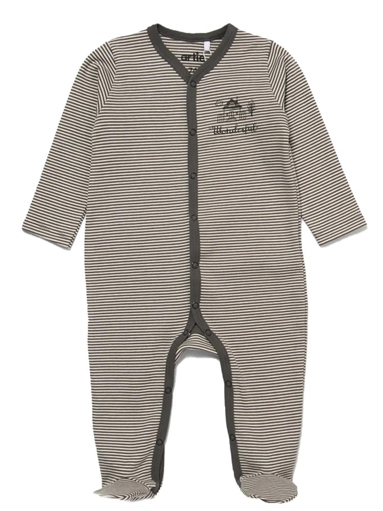 Artie - Grey & White Wonderful Striped Footed Baby Sleepsuit 3 to 18 months - Stylemykid.com
