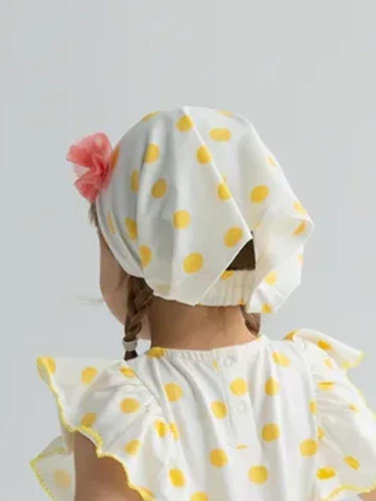 Artie - Yellow and White Polka Dot Girls Headscarf - Stylemykid.com