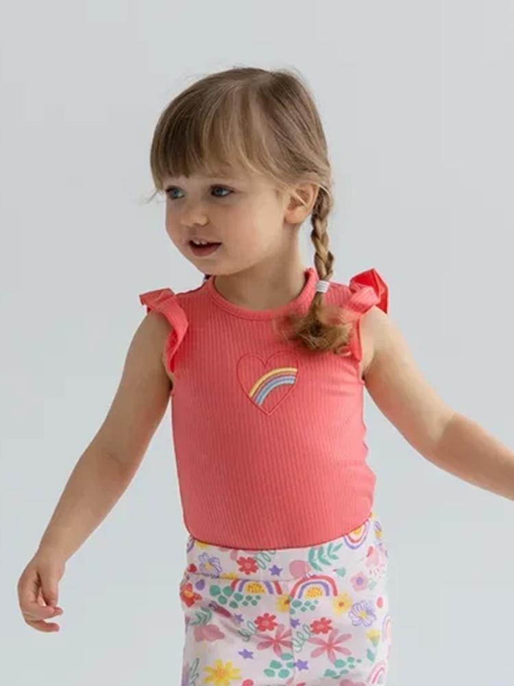 Artie - Bright Pink Rainbow Baby Girl Frill Cap Sleeve Bodysuit - Stylemykid.com