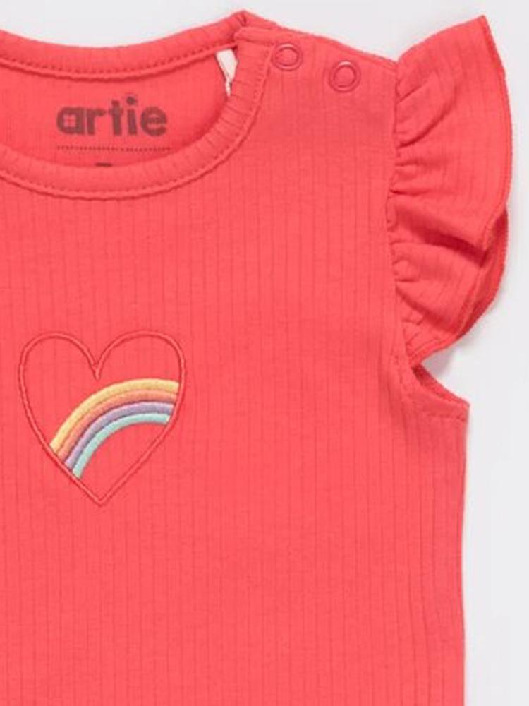 Artie - Bright Pink Rainbow Baby Girl Frill Cap Sleeve Bodysuit - Stylemykid.com