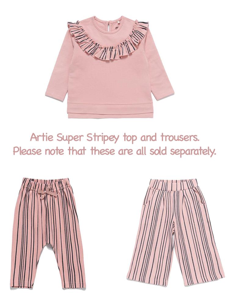 Artie - Super Stripey Girls Frill Sweatshirt in Pink and Navy - From 12 months to 4 years - Stylemykid.com