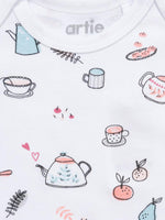 Artie Tea & Cakes Pattern White Baby Bodysuit - Tea Time! 9 to 12 Months - Stylemykid.com