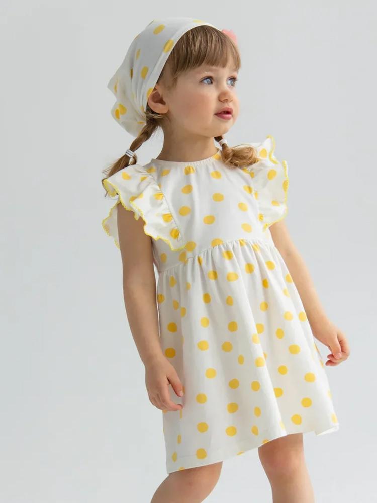 Artie - Yellow and White Polka Dot Baby and Girl Frill Dress - Stylemykid.com